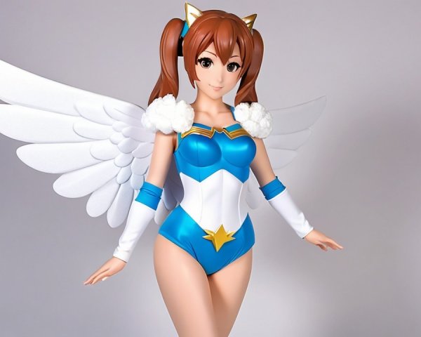 Stylized female character with wings and vibrant outfit