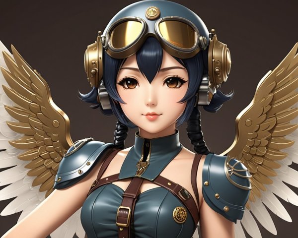 Stylized character with blue hair and golden headphones