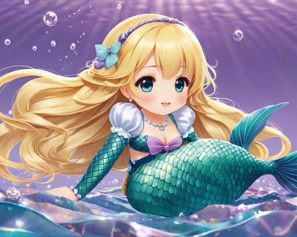 Animated Mermaid with Blonde Hair in Underwater Scene