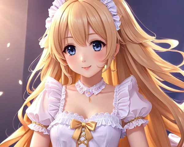 Illustration of an Anime Girl in Elegant White Dress