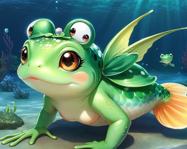 Whimsical Underwater Scene with Frog-Like Creature