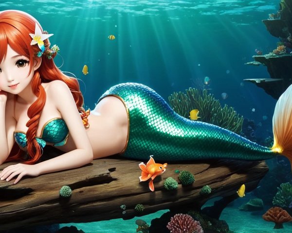 Vibrant Underwater Scene with a Mermaid and Coral