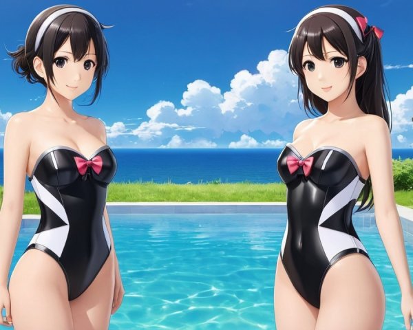 Animated Characters by Pool in Matching Swimsuits
