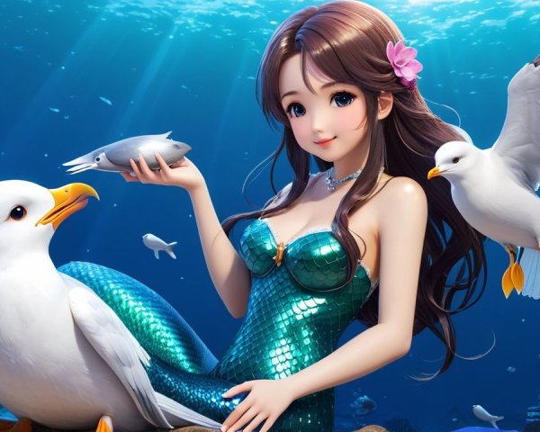 Vibrant Underwater Scene with Mermaid and Coral Life