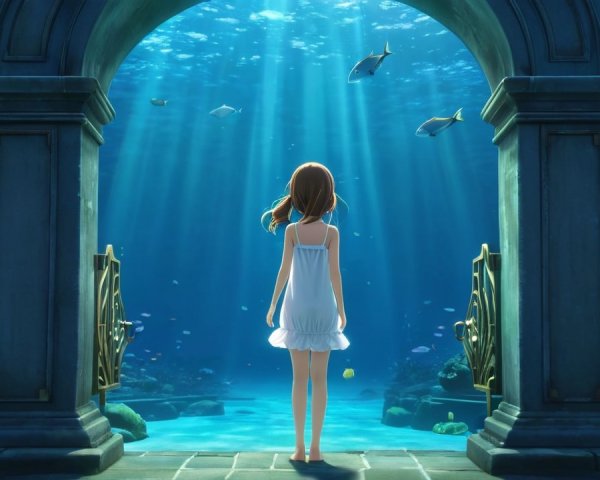 Underwater Scene with Girl by Ornate Archway