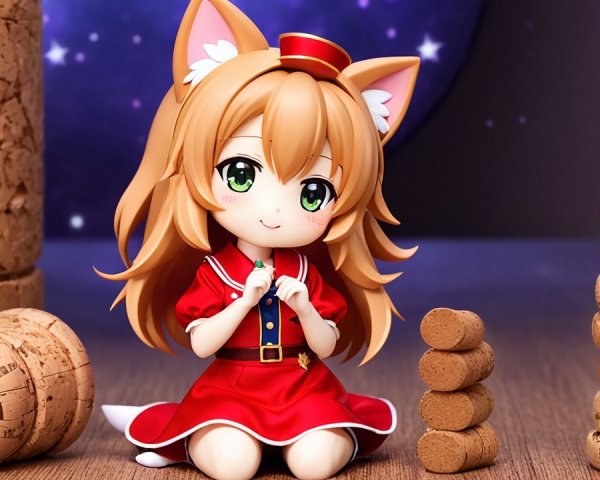 Cute anime character with fox ears and red dress