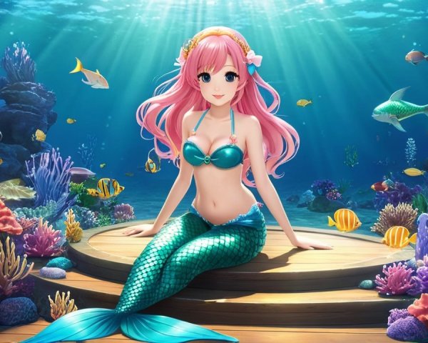 Vibrant Underwater Scene with Stylish Mermaid and Coral