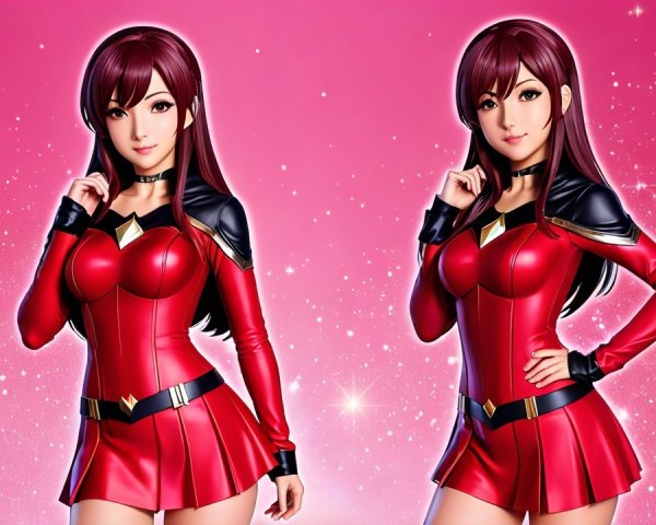 Animated Characters in Stylish Red Outfits with Sparkles