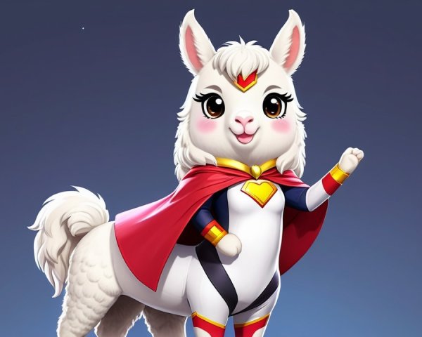 Superhero Llama with Fluffy Coat and Colorful Costume