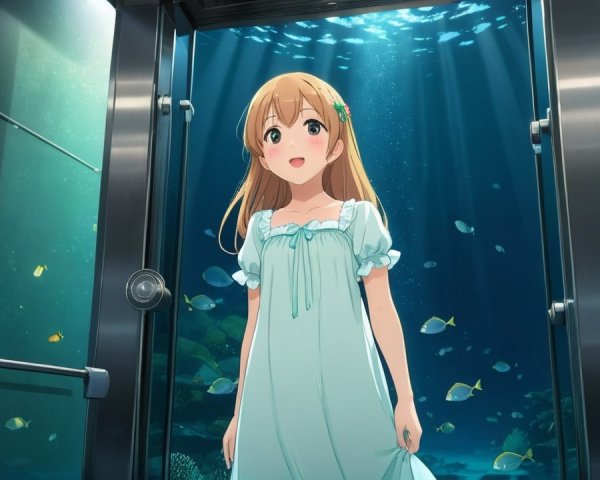 Young girl in nightgown in enchanting underwater scene