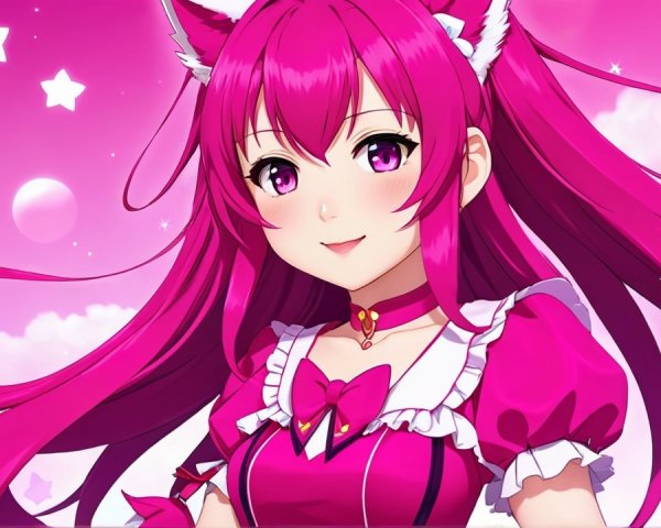 Vibrant Anime Character with Pink Hair and Feline Ears