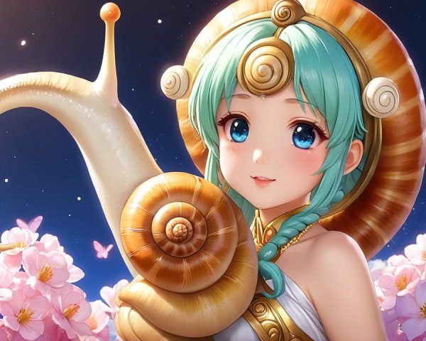 Whimsical Character Among Cherry Blossoms and Butterflies