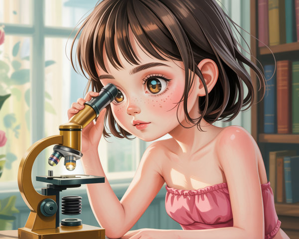 Anime Digital Painting of Girl with Microscope