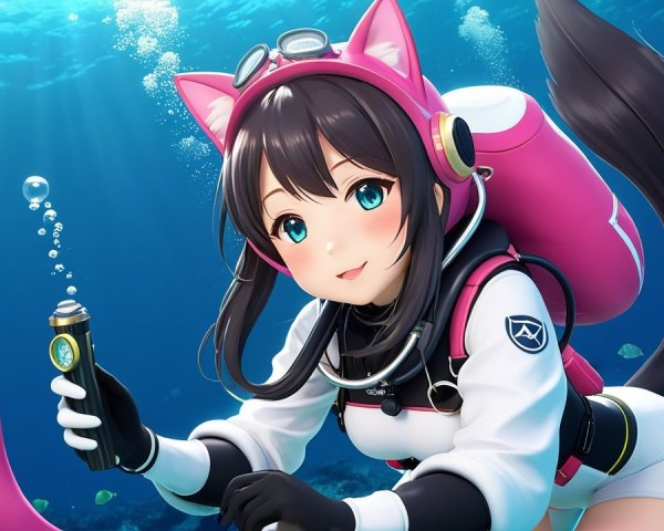 Cheerful Anime Character Exploring Vibrant Underwater Scene