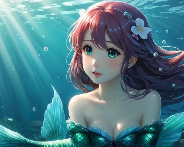 Underwater Scene with Mermaid and Aquatic Environment