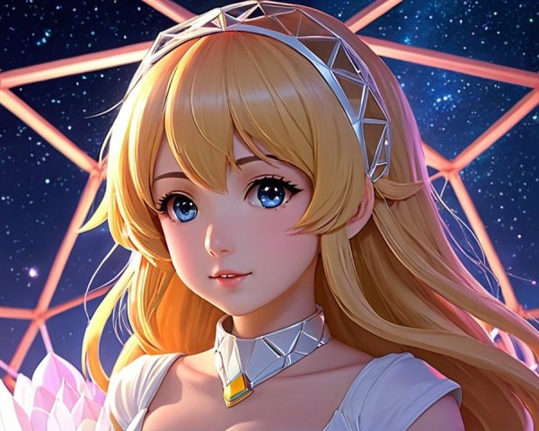 Anime Character with Blonde Hair in Cosmic Setting