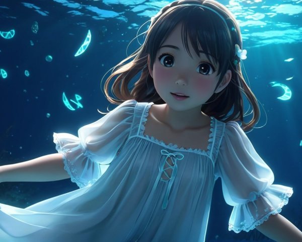 Underwater Scene of a Girl in a White Dress