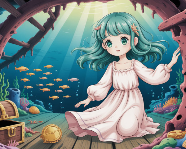 Anime Illustration of a Girl in a Shipwreck Scene