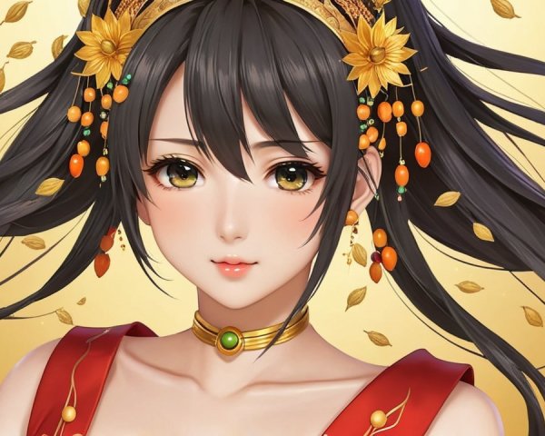 Anime Character with Black Hair and Elegant Attire