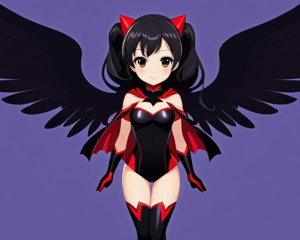 Cute anime character with black pigtails and wings