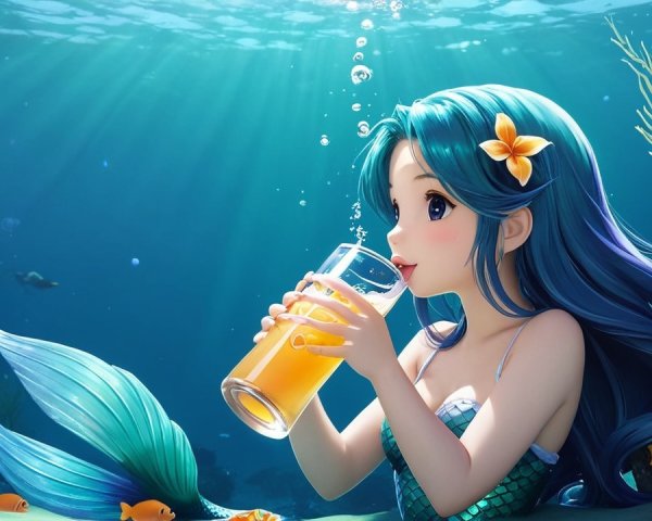 Underwater Scene with Mermaid and Colorful Coral