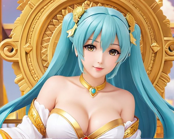 Character with Aqua-Blue Hair in Elegant Setting