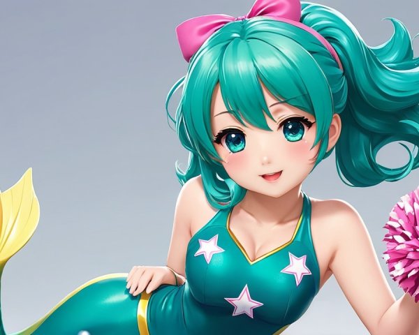 Vibrant Animated Character with Teal Hair and Mermaid Tail