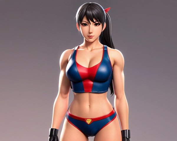 Female Superhero Character in Blue and Red Outfit