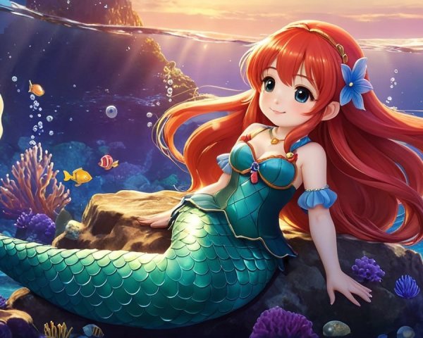 Vibrant Underwater Scene with a Cheerful Mermaid