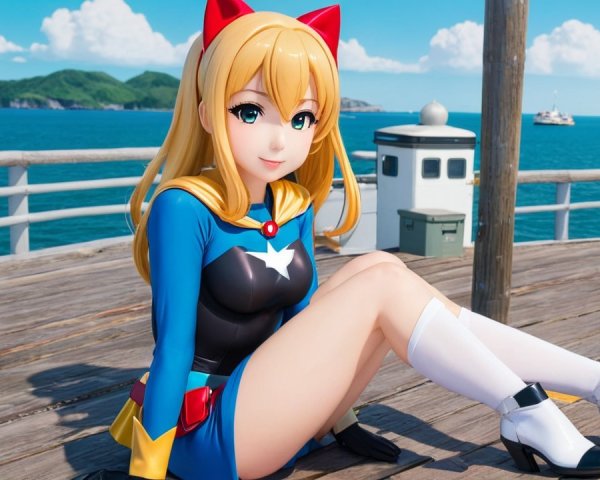 Anime Character on Pier in Superhero Outfit