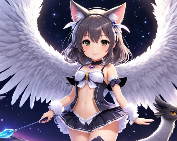 Fantastical Character with Cat Features and Wings