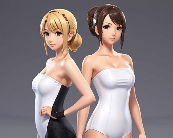 Stylized Female Characters in Swimsuits with Gradient Background