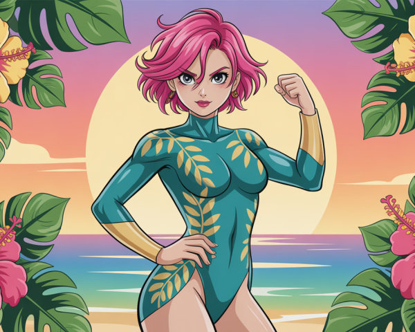 Strong Female Character in Teal Leotard by Ocean