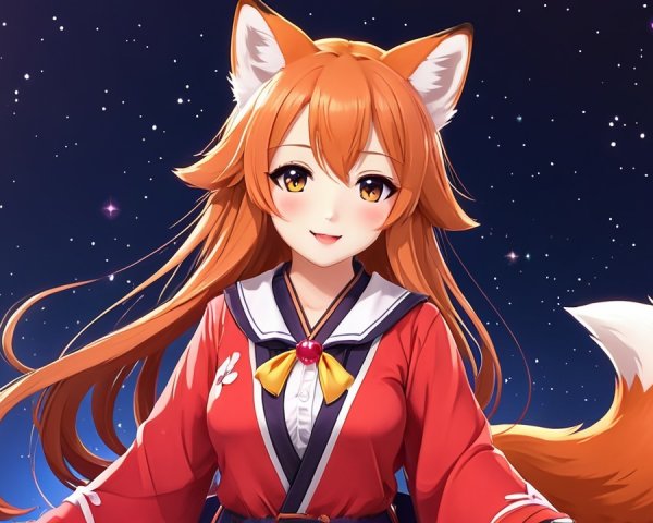 Anime Character with Fox Ears and Bushy Tail