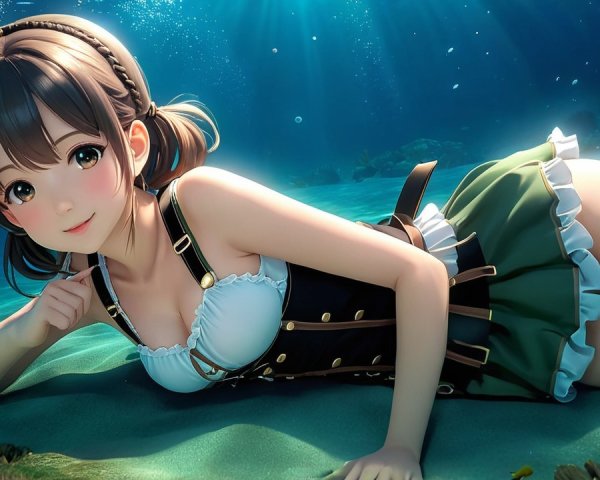 Underwater Portrait of a Young Woman with Coral Background