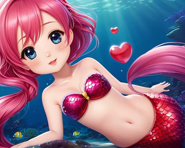 Vibrant Underwater Scene with Cheerful Mermaid