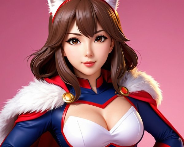 Female superhero character with colorful costume and hood