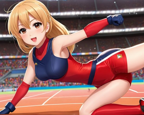 Anime-style illustration of a female athlete on track