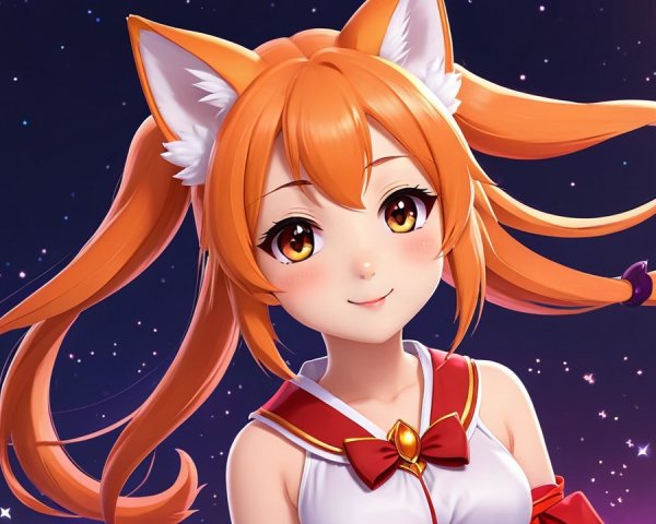 Vibrant anime character with fox ears and ponytails