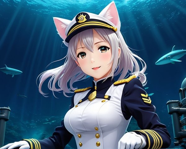 Whimsical Character in Naval Uniform Underwater Scene