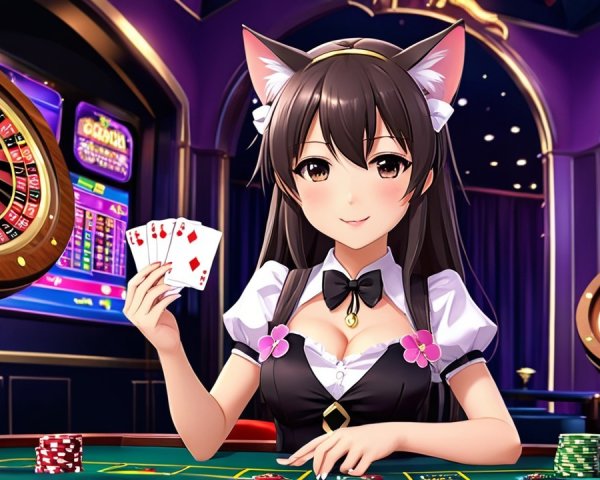 Anime Character with Cat Ears at Casino Table