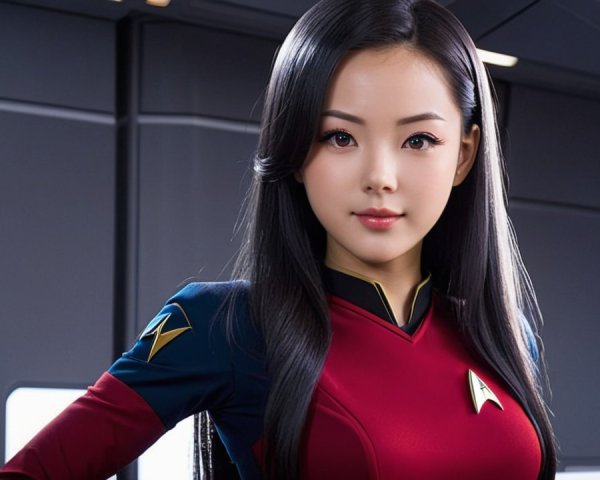 Young Woman in Futuristic Starship Environment