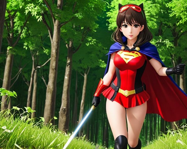 Anime Character in Vibrant Forest with Glowing Sword