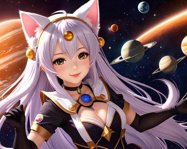 Whimsical Character in Cosmic Fantasy Scene