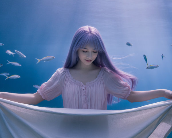 Underwater Scene of a Woman in Lavender Nightgown