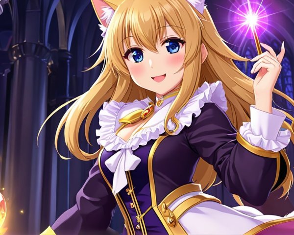 Confident Character in Elegant Outfit with Magical Staff