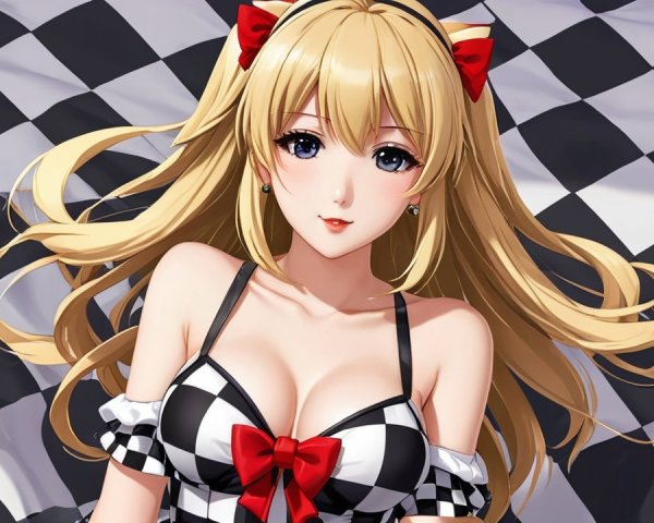 Anime Character with Blonde Hair and Checkered Outfit