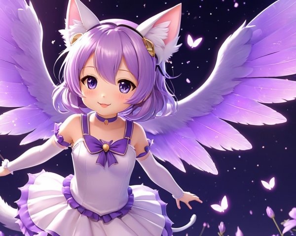 Whimsical Character with Lavender Hair and Wings