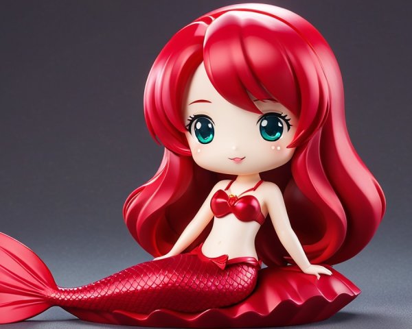 Charming Chibi Mermaid Figure with Red Hair and Tail