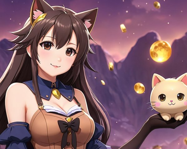 Character with Cat Ears in Whimsical Landscape